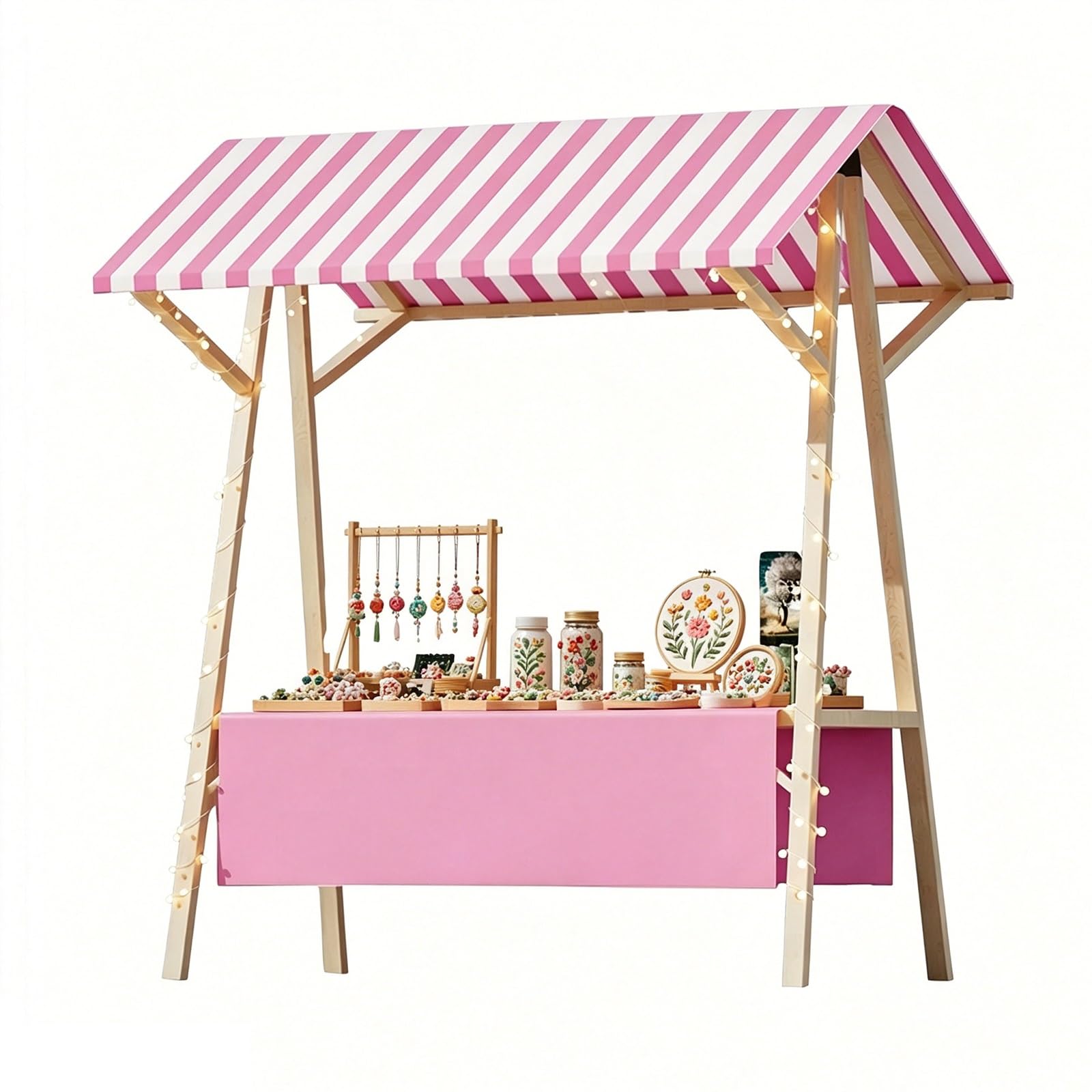 CMYAOYC Foldable Wooden Market Stall, Vendor Booth, Portable Party Stands for Display Farmers Markets, Festivals, Craft Fairs & Retail Events(Pink,150x60x200cm)