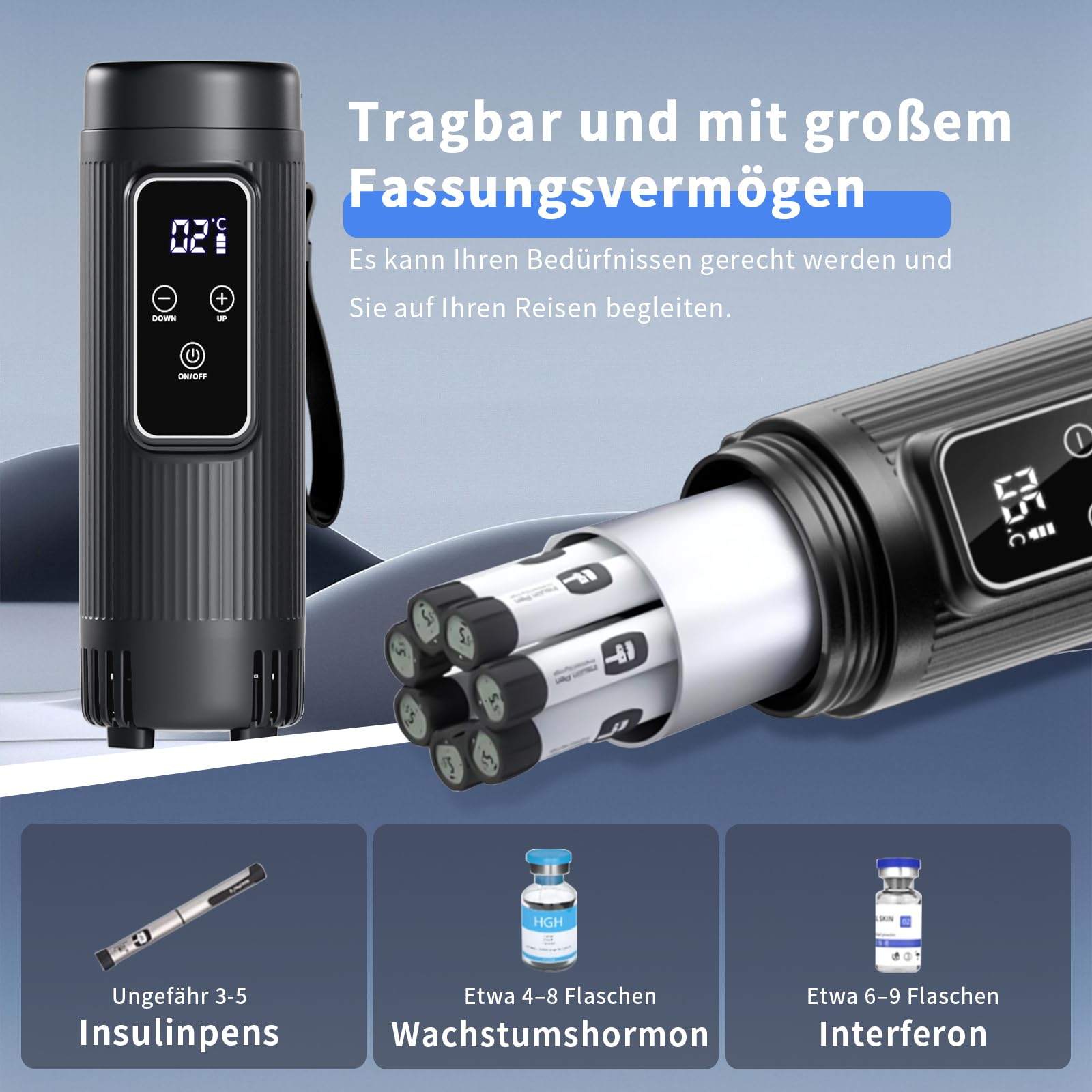 Insulina, borsa frigo portatile con 2 batterie, refrigerante per auto, viaggi, casa, borsa termica medica