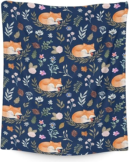 Mercuryelf Fox Throw Blanket - Soft, Fuzzy & Warm - 30x40 Inches Small Blankets for Lap, Crib - Dark Blue Cute Throws Gift for Baby