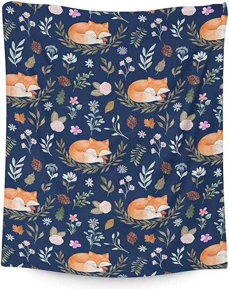 Mercuryelf Fox Throw Blanket - Soft, Fuzzy & Warm - 30x40 Inches Small Blankets for Lap, Crib - Dark Blue Cute Throws Gift for Baby