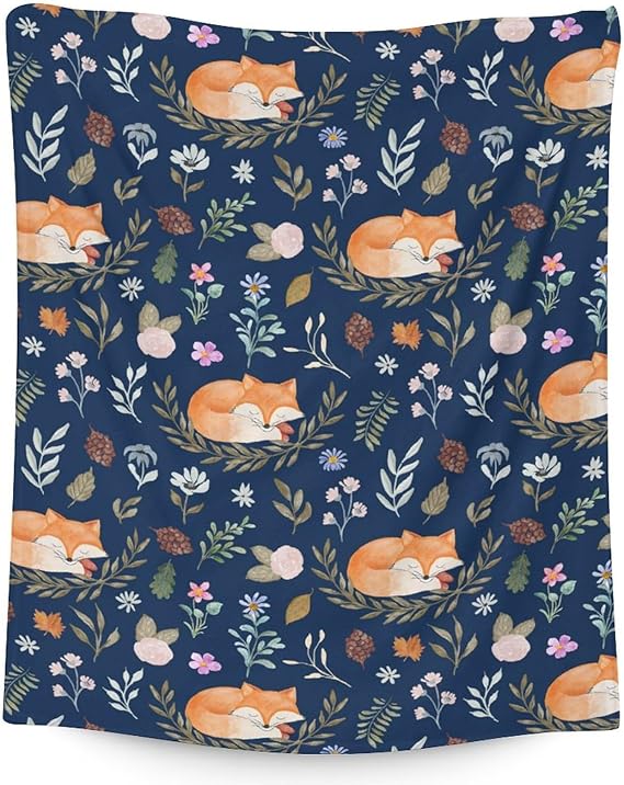 Mercuryelf Fox Throw Blanket - Soft, Fuzzy & Warm - 30x40 Inches Small Blankets for Lap, Crib - Dark Blue Cute Throws Gift for Baby