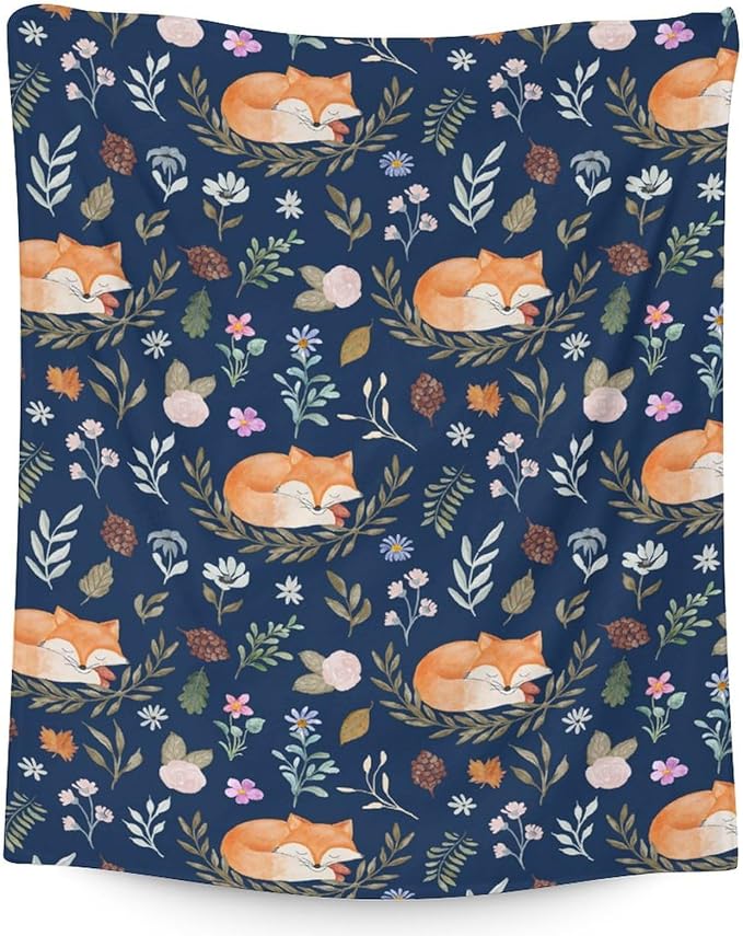 Mercuryelf Fox Throw Blanket - Soft, Fuzzy & Warm - 30x40 Inches Small Blankets for Lap, Crib - Dark Blue Cute Throws Gift for Baby