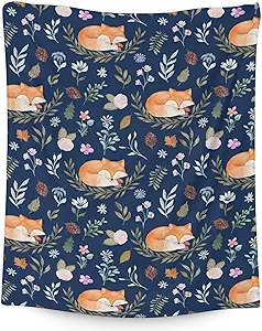 Mercuryelf Fox Throw Blanket - Soft, Fuzzy & Warm - 30x40 Inches Small Blankets for Lap, Crib - Dark Blue Cute Throws Gift for Baby