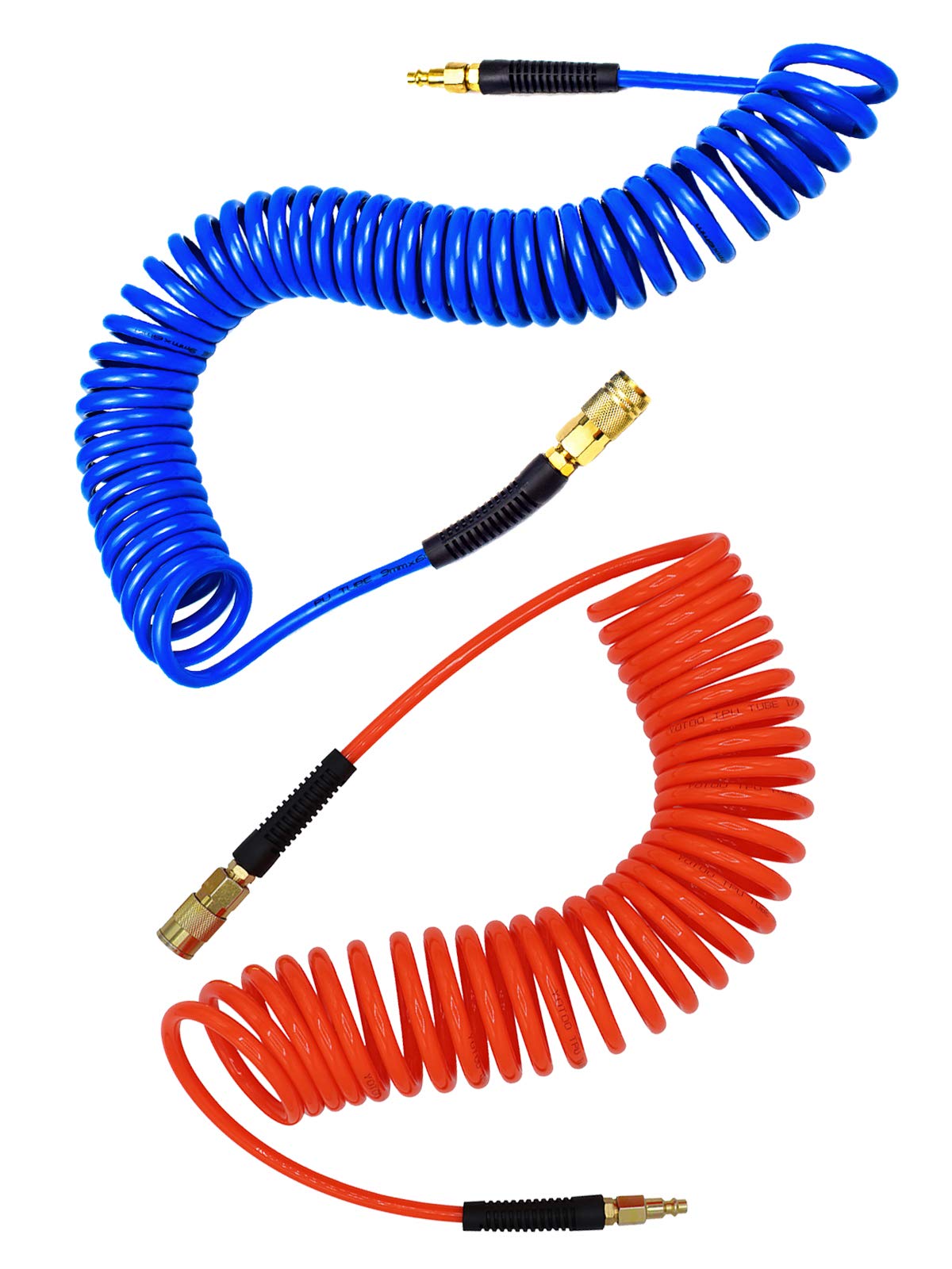 YOTOO 3/8" X 10' Polyurethane Recoil Air Hose With Quick Coupler & Bend Restrictor – Blue Self-Coiling Hose For Air Tools