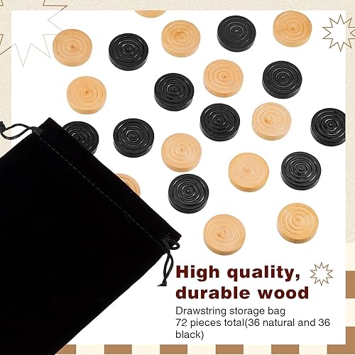 Miniatura 3 de Skylety 72 piezas de damas de madera de 1.06 pulgadas, solo apilables, en bolsa de almacenamiento con cordón para backgammon (color madera, negro)