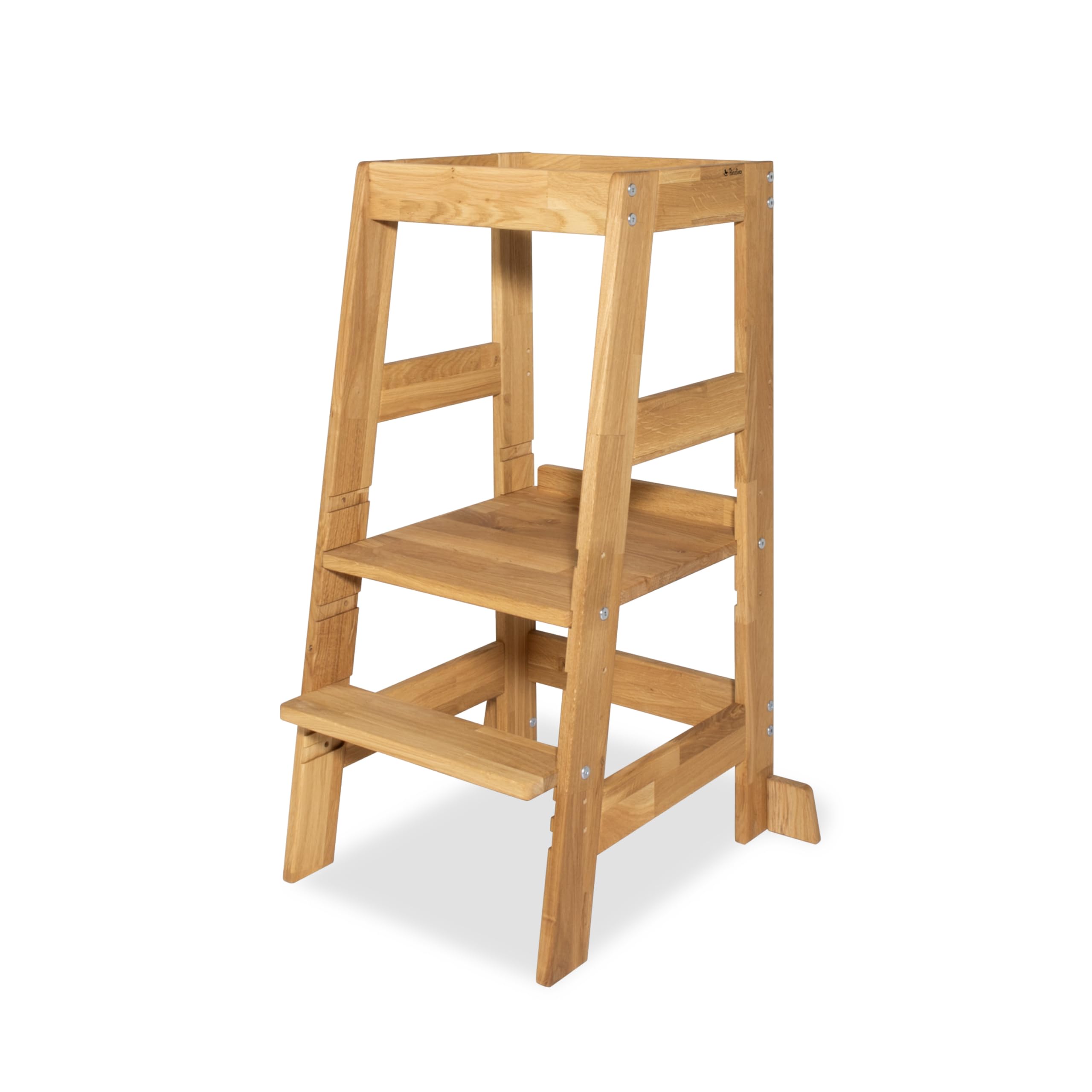PINOLINO Fino Lernturm - Höhenverstellbarer Kinderhocker ab 1 Jahr – Kinder Tritthocker aus massiver Eiche - Kindertritt, Kleinkindturm, Learning Tower Montessori-inspiriert, Eiche
