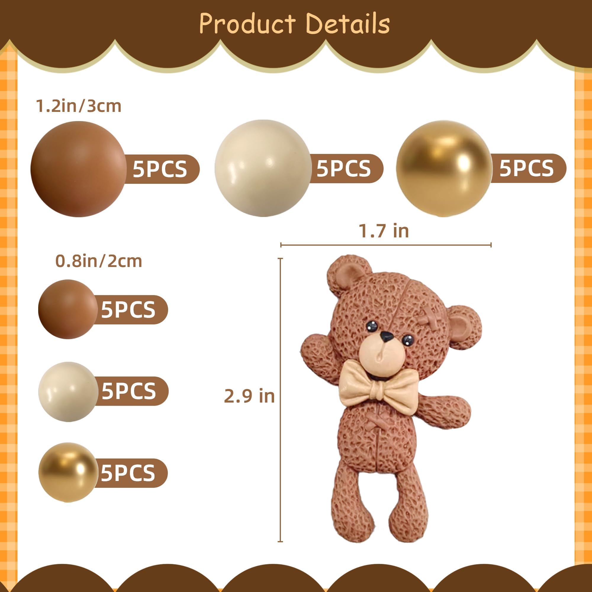 38 Bären-Kuchenaufsätze - Goldbraune Dekoration Für Babyparty & Geburtstag
