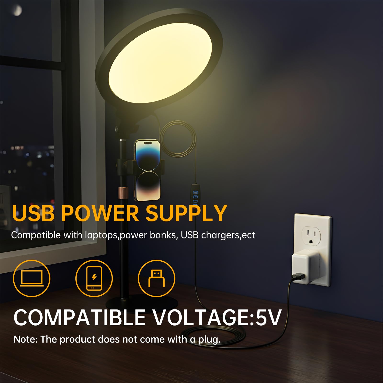 Illuminazione a LED con zoom, 26,7 cm, luce per streaming, regolabile, da scrivania, con supporto per telefono, 30 modalità di illuminazione, lampada da tavolo per videoconferenze, streaming, podcast