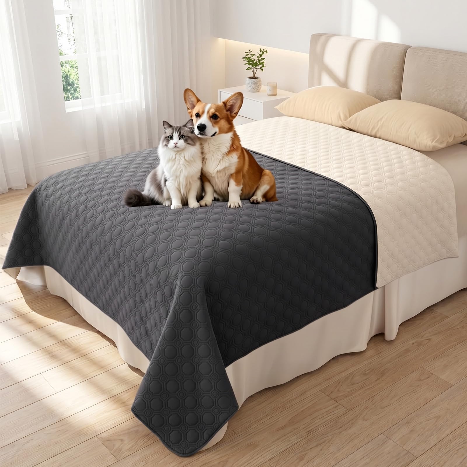 PokeAir Waterproof Dog Blanket, Slip-Resistant Dog Blanket 132×208cm, Dog Blankets Washable,Anti Scratches Puppy Blanket for Bed, Sofa and Car, Pet Blanket for Puppies, Large Dogs, Cats (Gray)