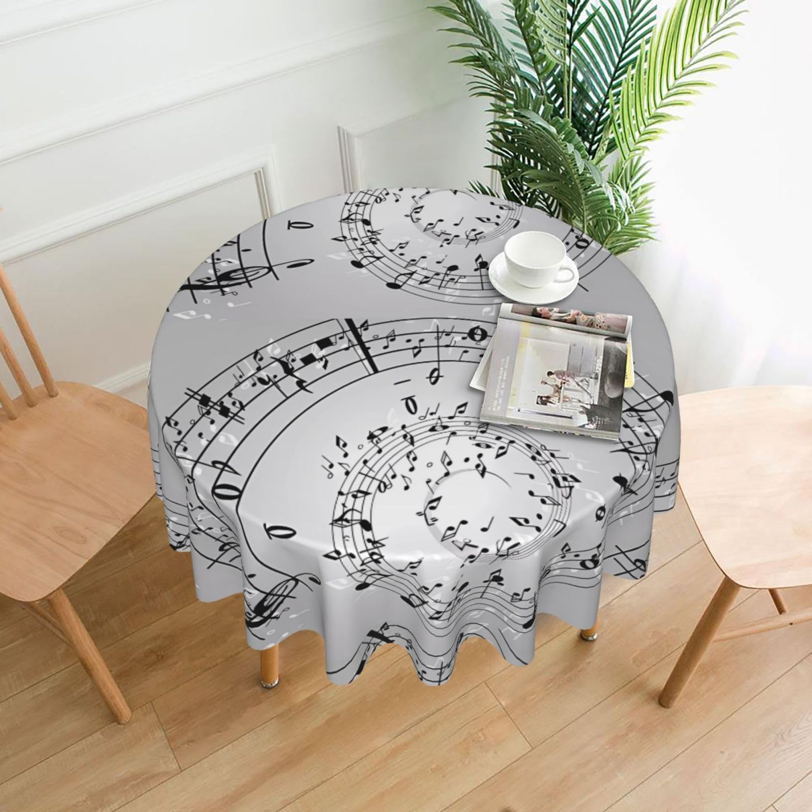 WHJSSF Music Note Wall Prints Round Decorative Table Throw 60 Inch – Waterproof Table Cover for Dining, Coffee Tables, and Outdoor Events