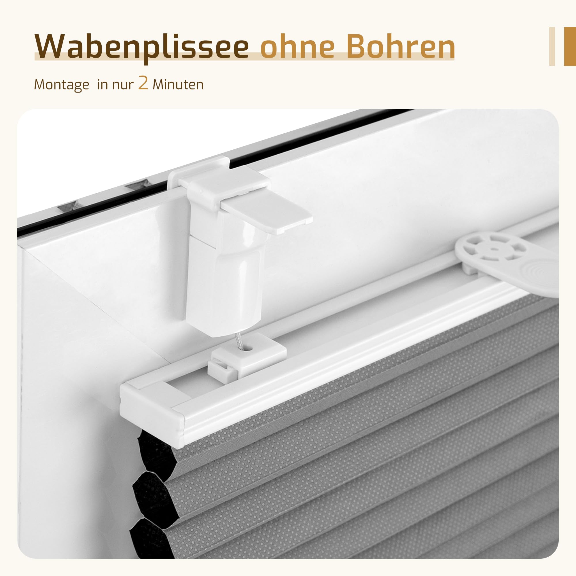 Grandekor Wabenplissee ohne Bohren Verdunkelung - 100% Lichtundurchlässig Thermo Plissee Klemmfix mit Alufolie, Geräuscharm & Stabil für Fenster & Tür, Sichtschutz Faltrollo Weiß-Dunkelgrau 85 x 220cm
