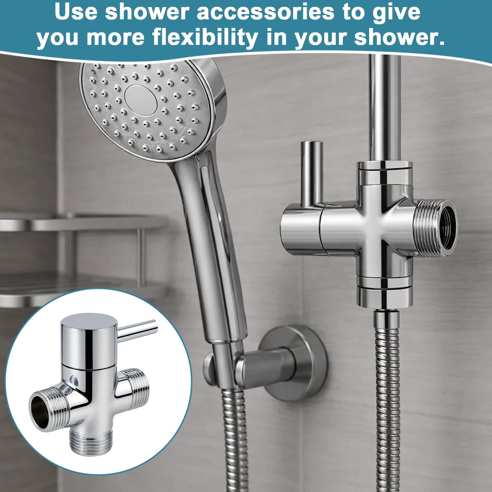 Válvula de conmutación de ducha de 3 vías, adaptador en T de latón de alta calidad para sistemas de ducha, control de agua profesional y desviación, conector universal G 1/2 pulgadas, cromado - 5