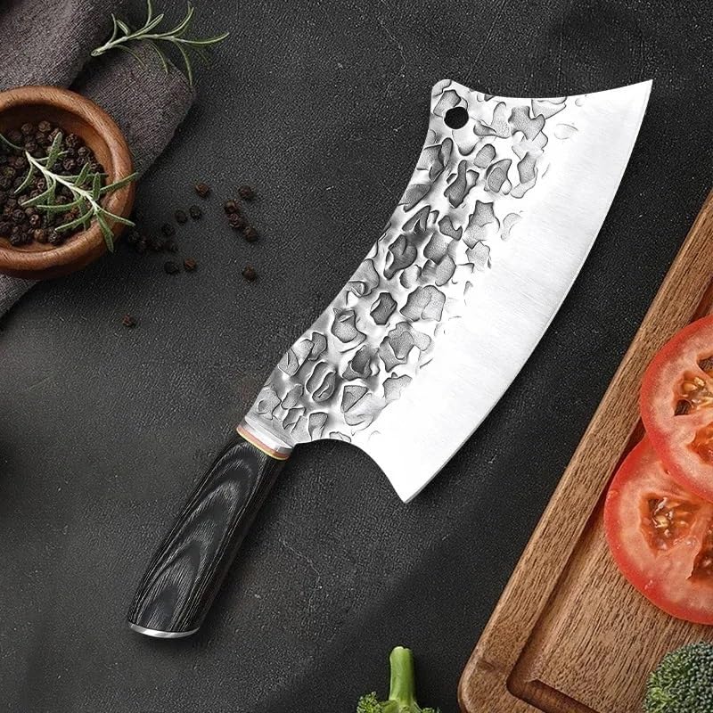 Meat Cleaver Knife, 8 Inch Hand Forged Butcher Cleaver Knives Wood Handle Utility Chef Slicing Fish Fruit Knife Meat Chopping Kitchen Knives