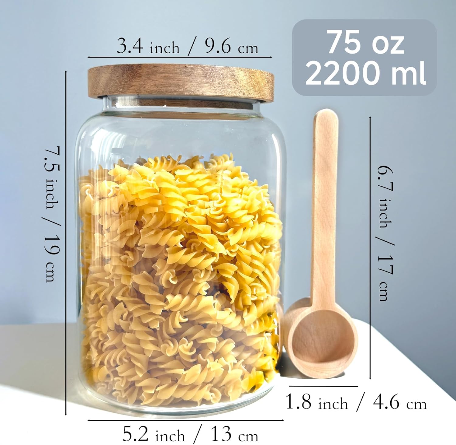 Large Glass Jars with Airtight Wood Lid and Spoon Flour Container Food Glass Jar for Kitchen Storage Canisters for Tea, Spice, Egg, Coffee, Storage Jar Sets (75 Oz, 2200ml) - Image 2