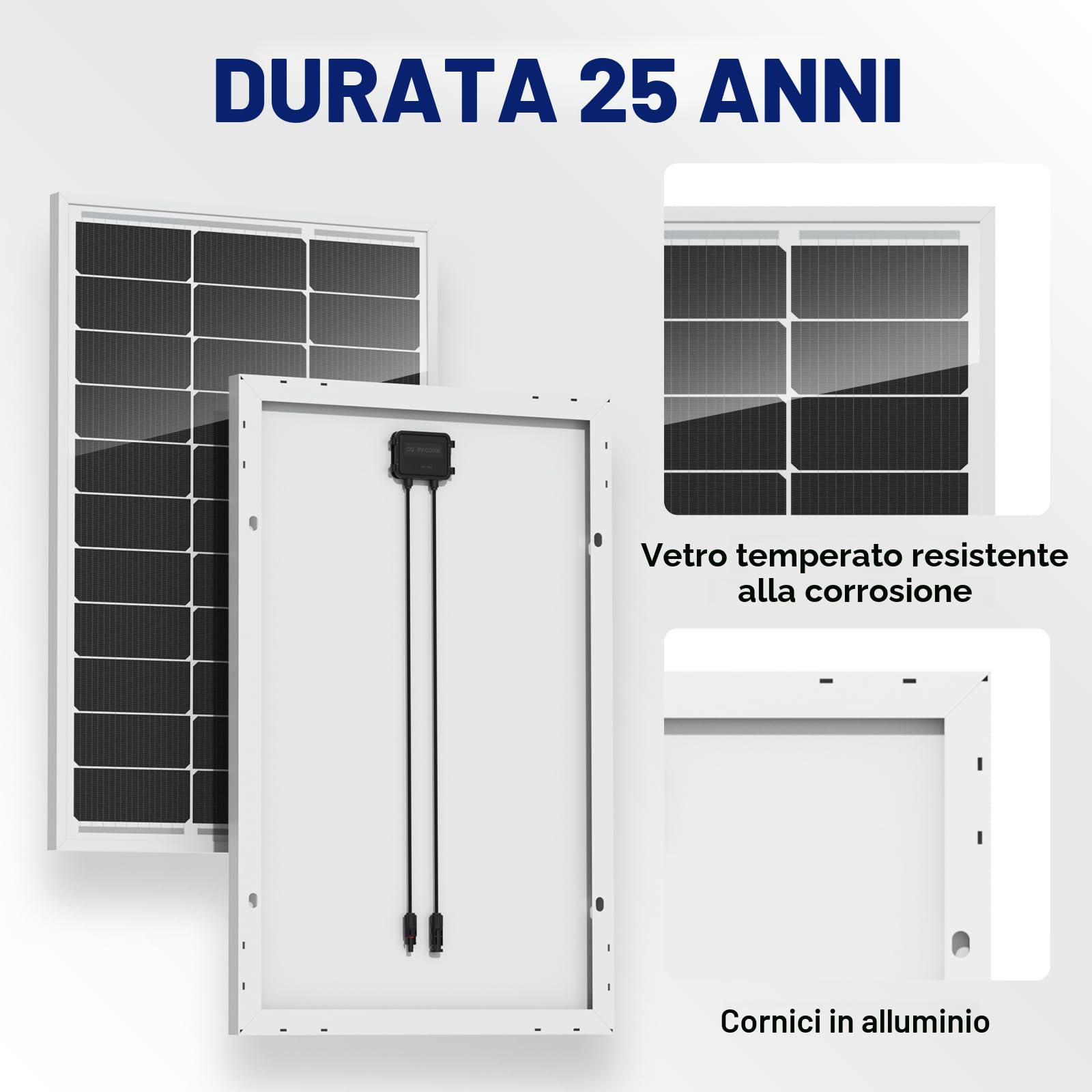 ECO-WORTHY Pannello Solare 12V 100 W, Monocristallino Fotovoltaico da 12V con Telaio in alluminio, Adatto per Barche, Camper, Casette da giardino, Casa
