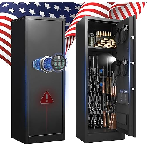 10-12 Rifle Safe, Gun Safe for Rifles, Gun Cabinet with Mute Mode, Large Gun Cabinets for Rifles and Shotguns with Dual Alarm System, Rifle Safes for Home with Digital keypad for Quick Access
