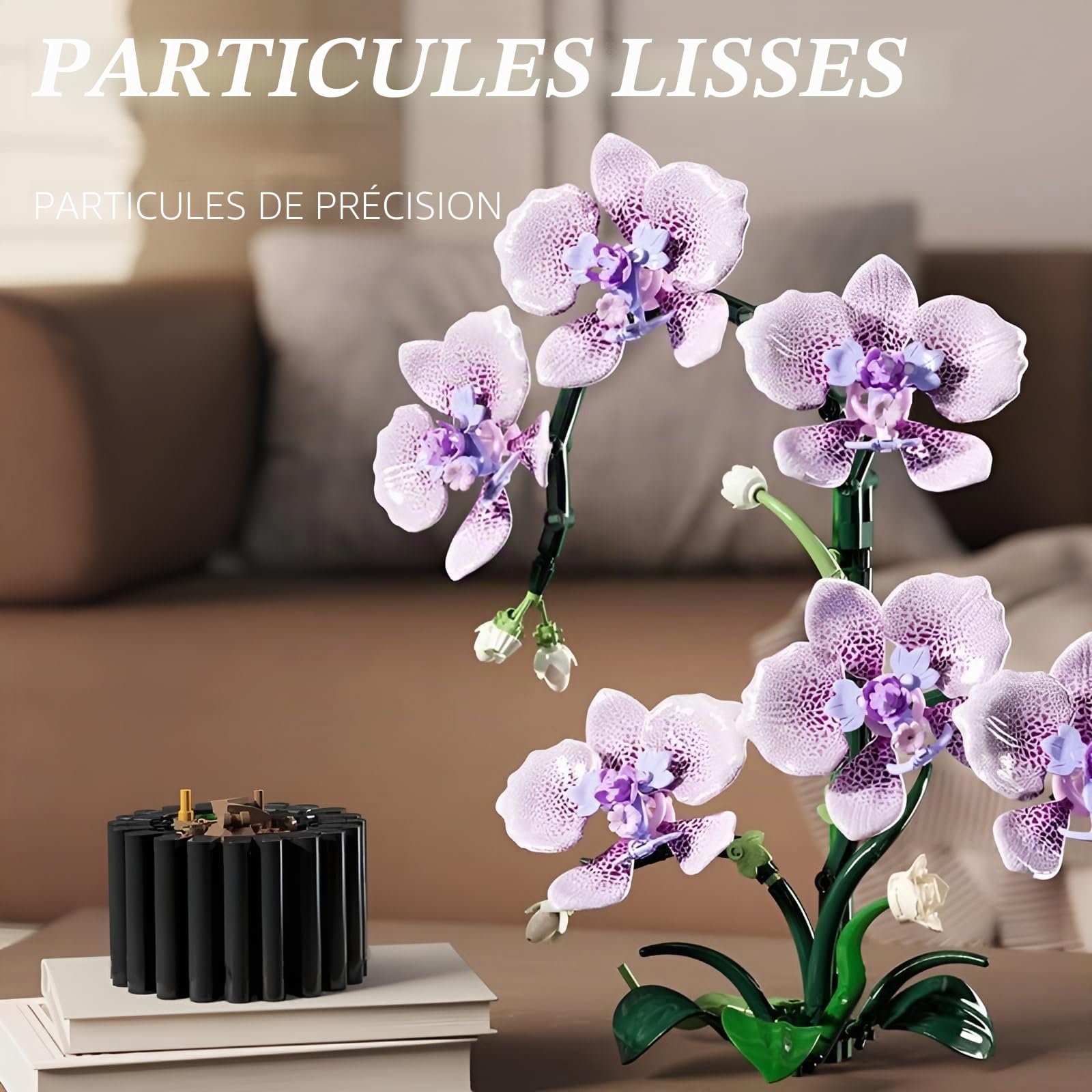 Kit de blocs de construction de fleurs d'orchidée violette, 619 pièces, modèle de la collection botanique pour décoration d'intérieur, ensemble de briques florales artificielles, excellent cadeau pour