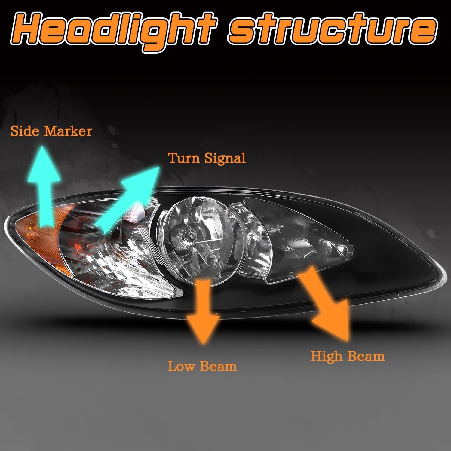 Headlights Assembly Fit for 2008-2016 International ProStar,Halogen Headlamps Assembly, Driver and Passenger Side(Black)