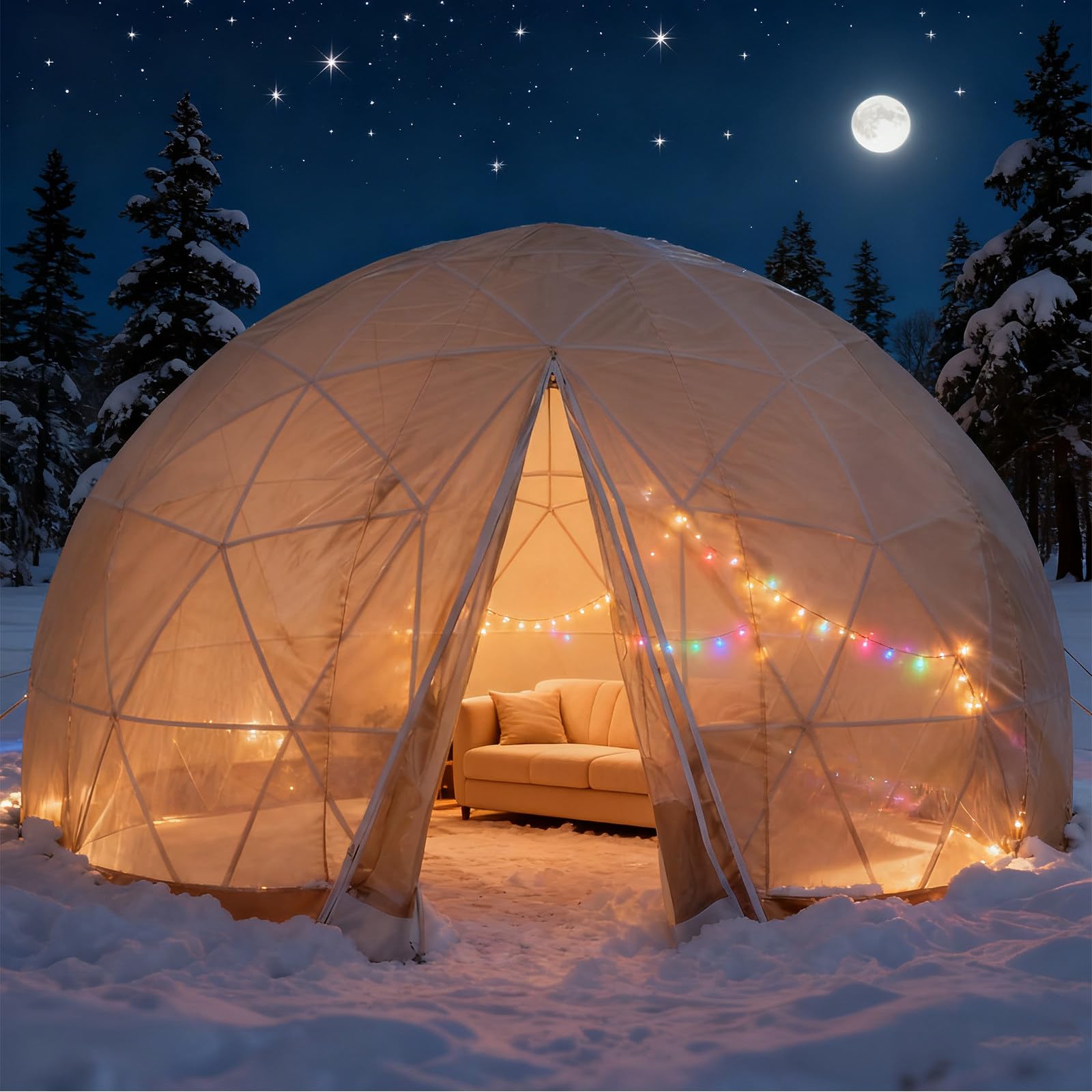 Outdoor Kuppelzelt, Transparent Bubble Iglu für 4-8 Erwachsene, Allwetter 360° Sicht für Garten, Terrasse, Camping und Veranstaltungen Sport & Freizeit