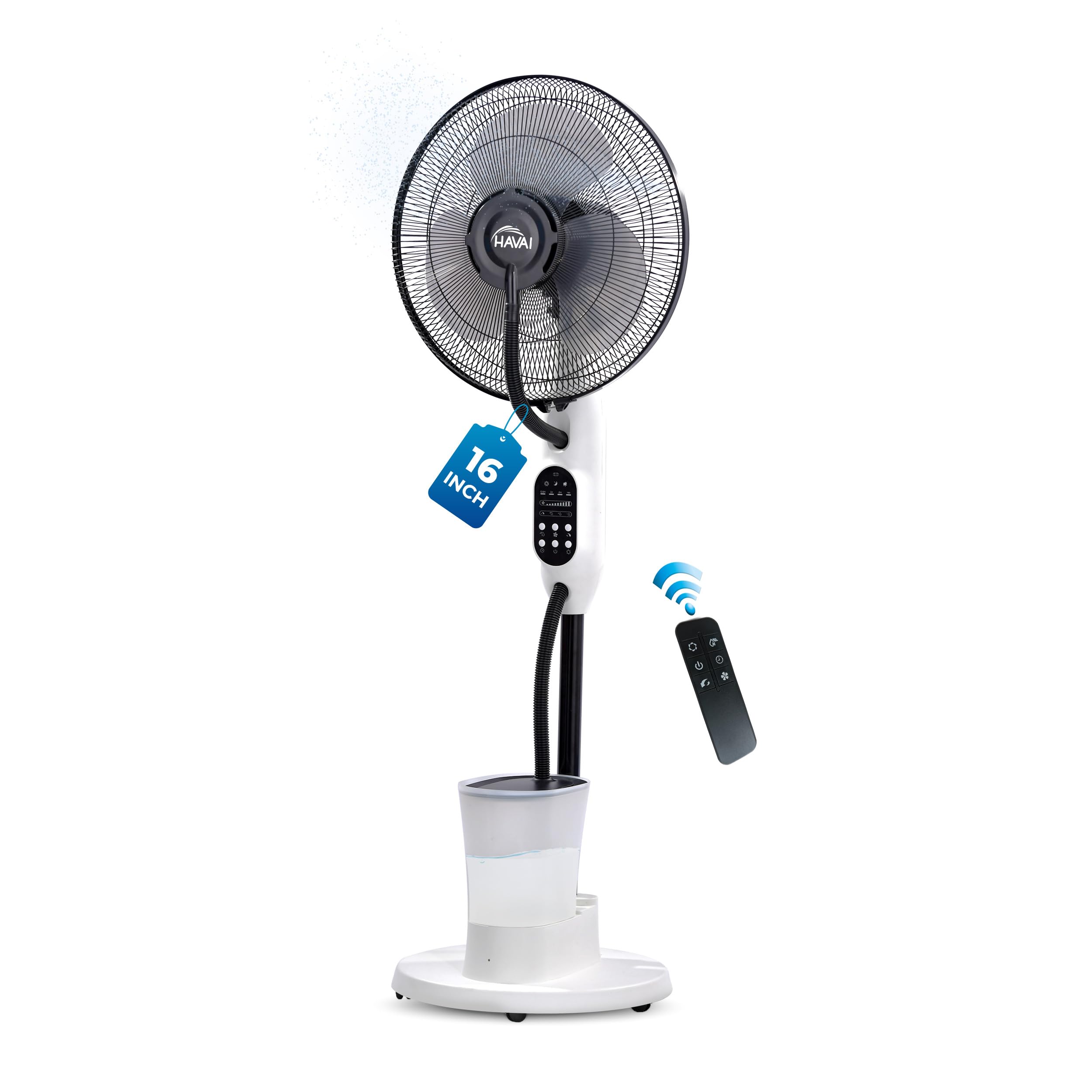 HAVAI Blu 16 BLDC Mist Pedestal Fan | Remote-Controlled | 2.8 Litre Tank | Includes Free Installation | White | 16 inches
