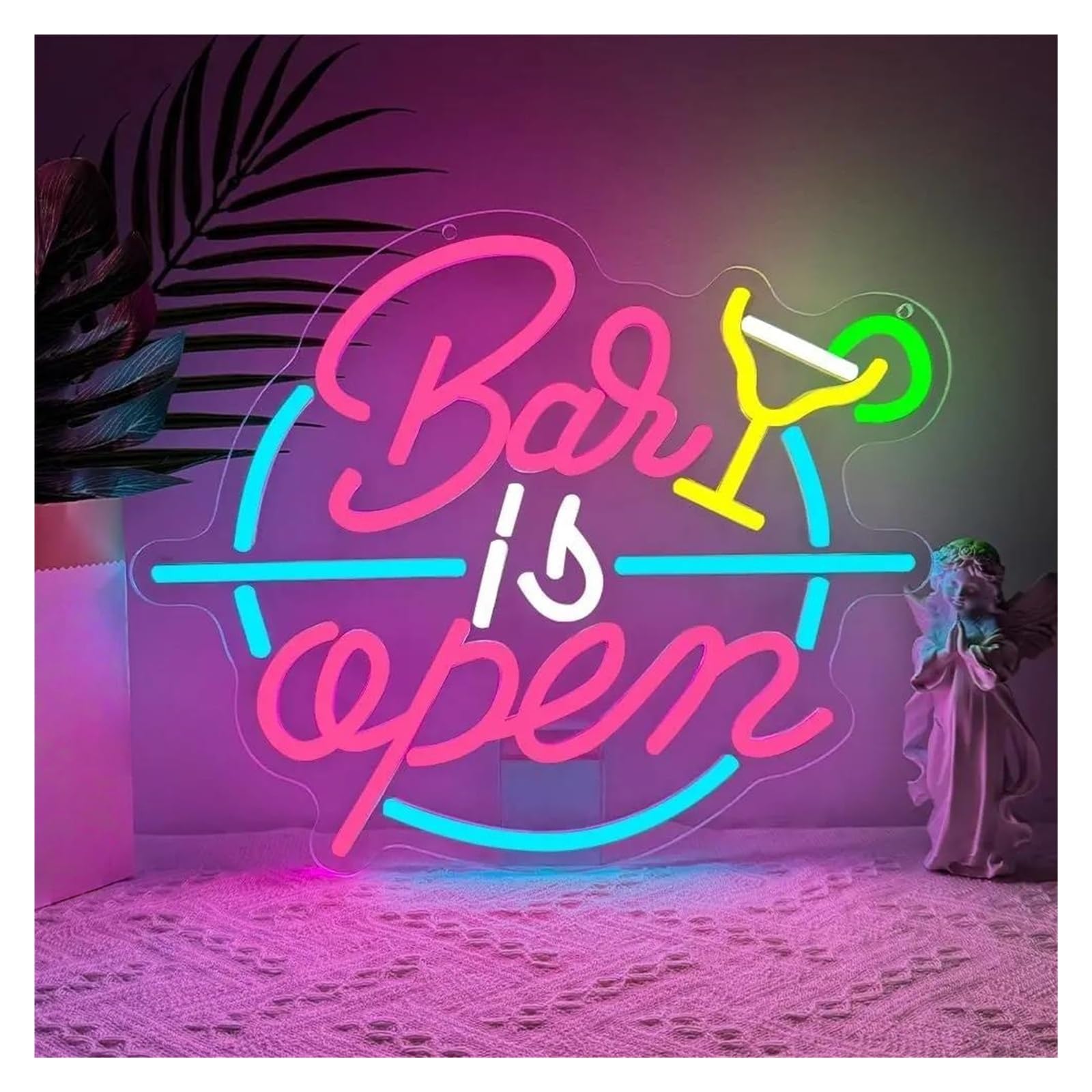 RONGCH Hanging Art Neon Signs Bar Open Neon Sign Open LED Light Dimmable for Business Pub Night Club Home Man Cave Party Wall Decor 38cmx37.4cm