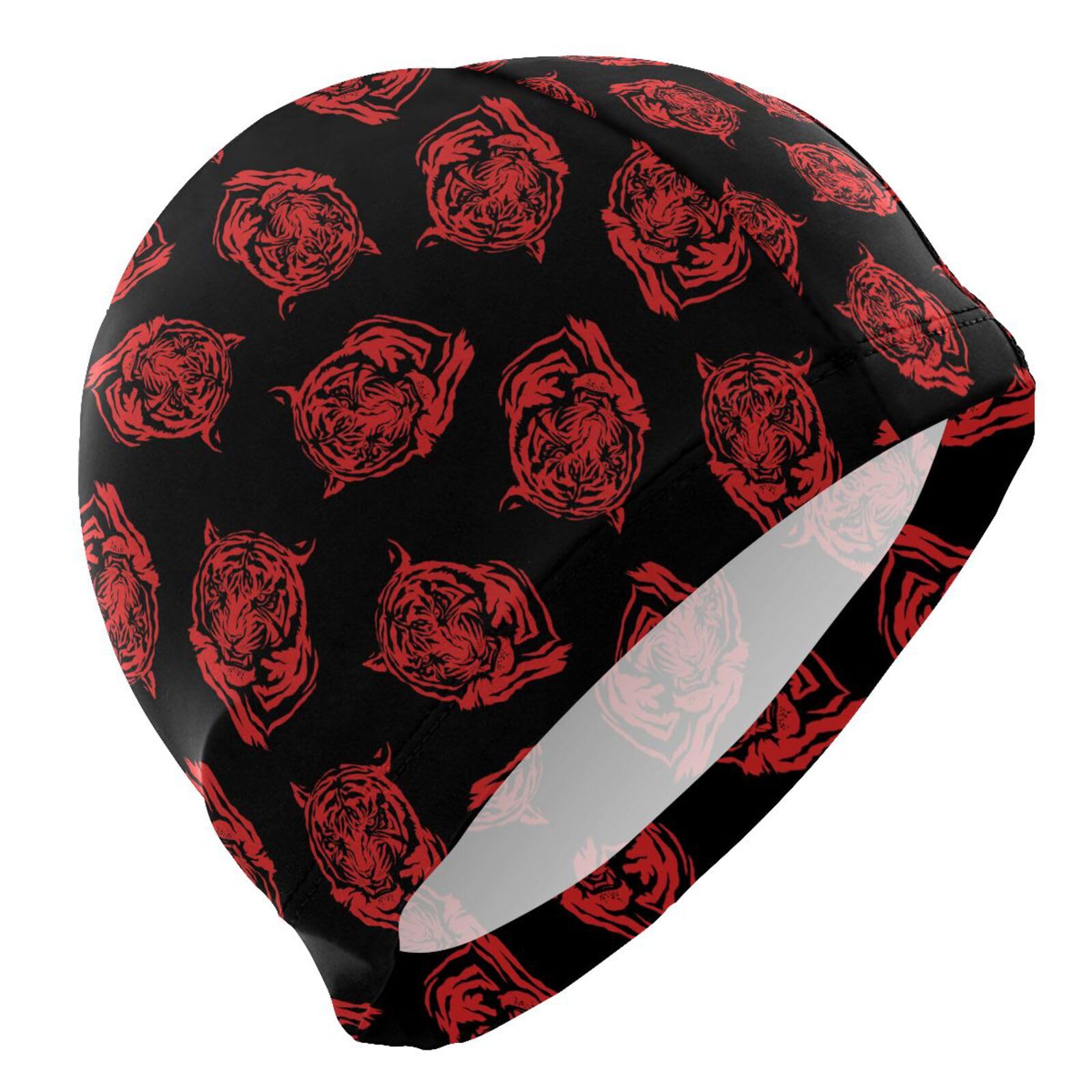 Dallonan Swimming Cap Unisex Adult Swim Cap Red Tiger Head Black Polyester