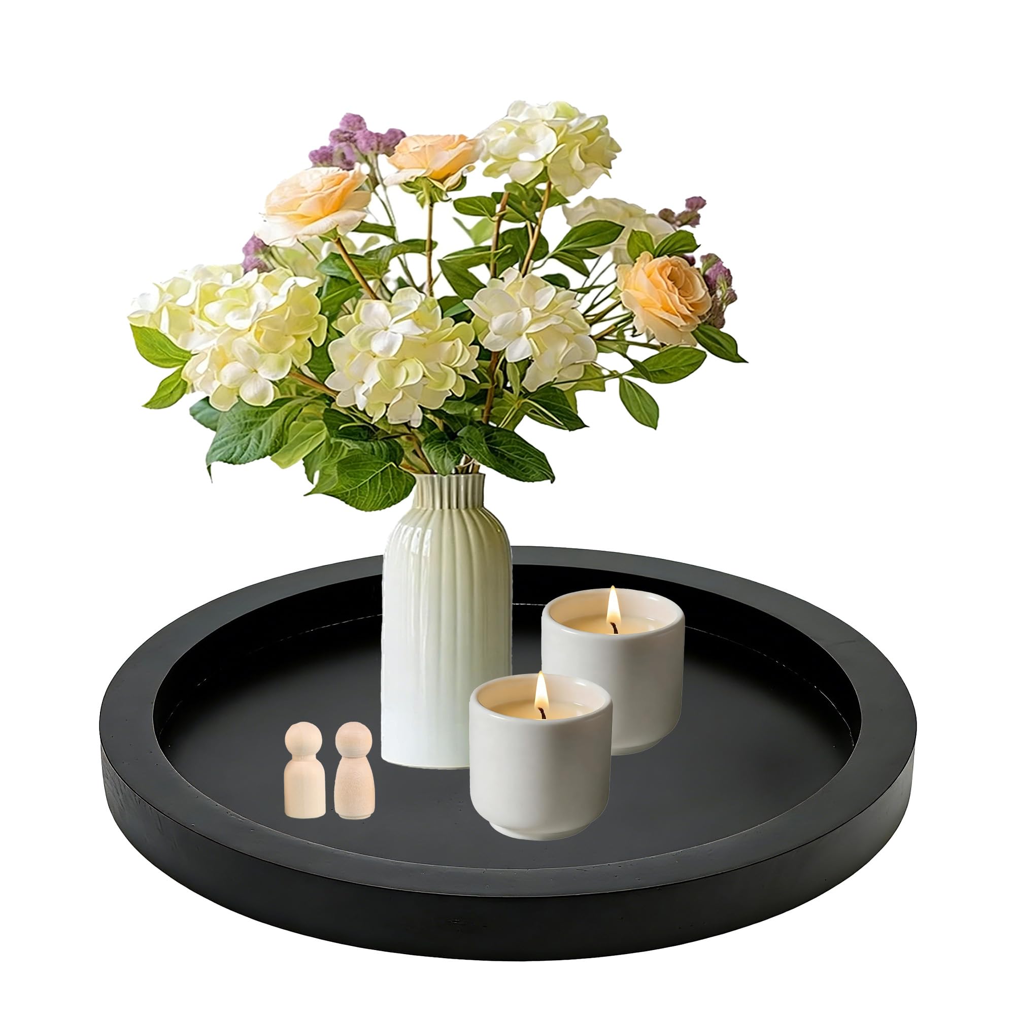 Photo 1 of 11 Inches Round Wooden Tray Decor,Black Decorative Trays