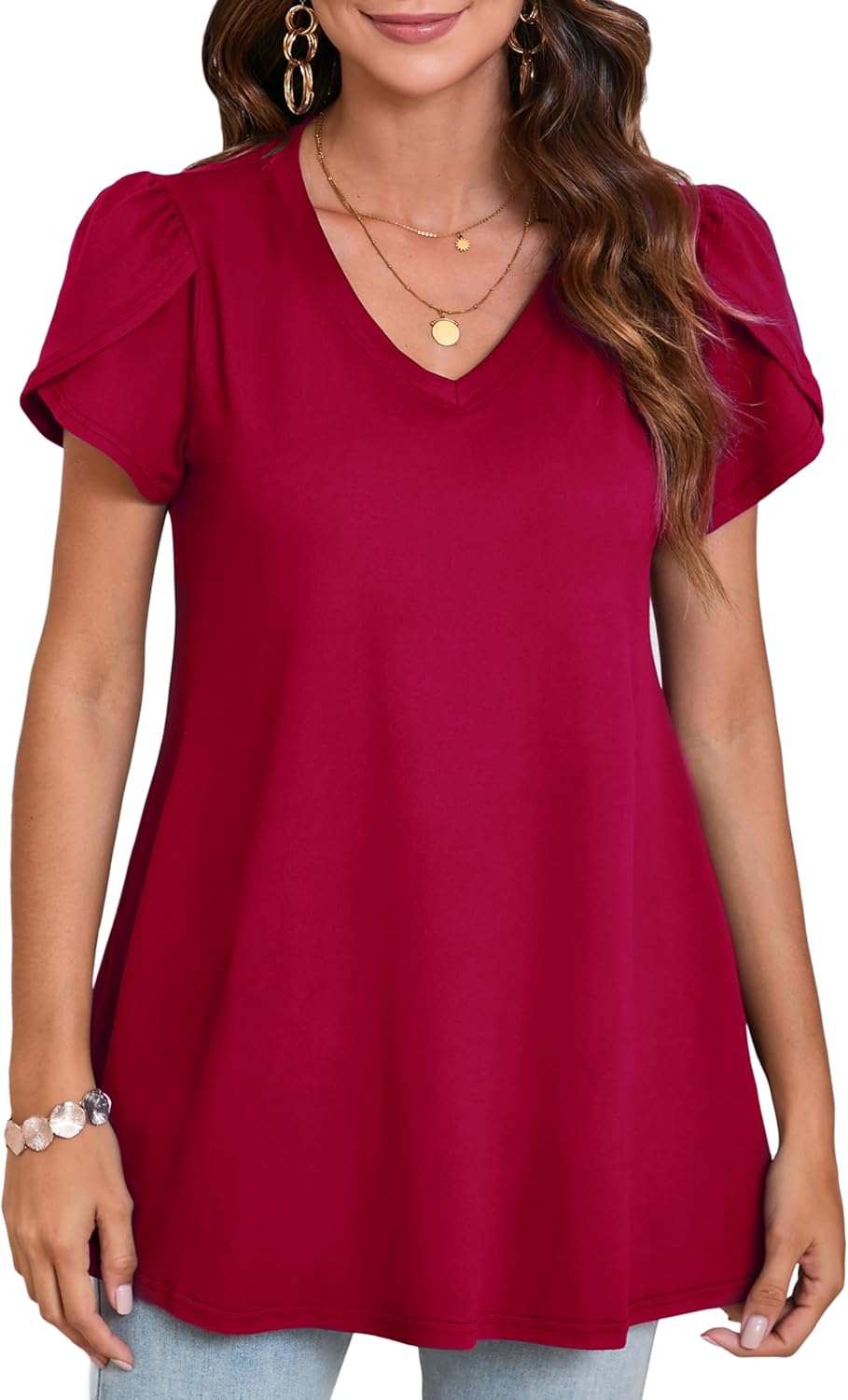 ENMAIN Womens Tunics Tops Plus Size Short Sleeve Swing Blouses Loose Fit Dressy Casual Summer Shirts to Wear with Leggings