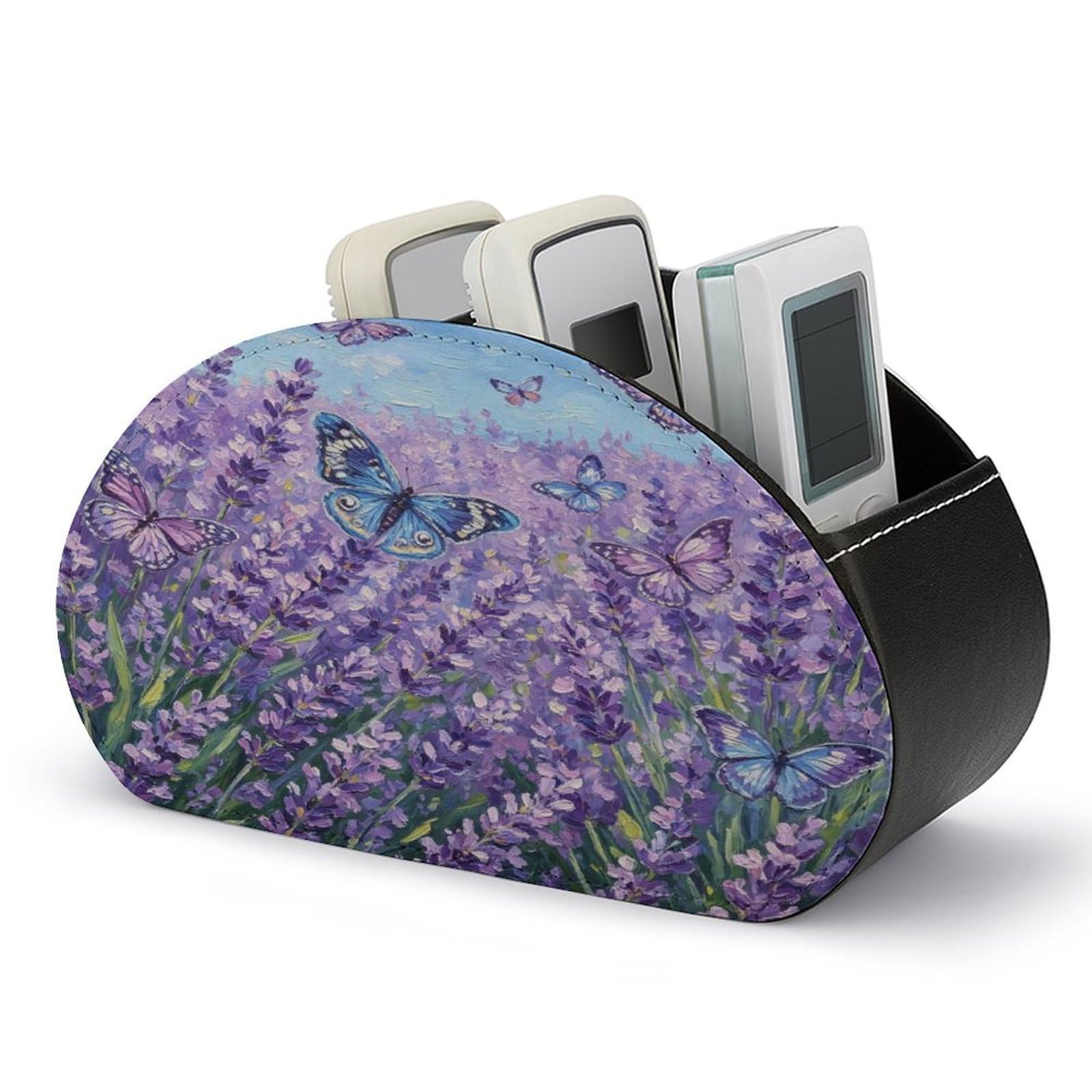 Btcowzrv Style Lavender Field With Butterflies Remote Control Holder With 5 Compartments