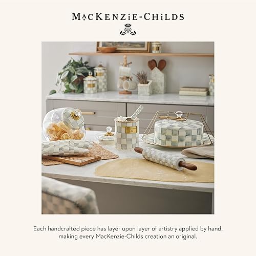 Miniatura 6 de MACKENZIE-CHILDS Azucarero con tapa esmaltada, tazón pequeño para servir con tapa, capacidad de 10 onzas, cuadros de ley gris y blanco