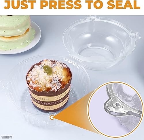 Miniatura 5 de Cajas individuales para cupcakes, 100 recipientes de plástico con tapa, recipientes de postre con tapas, recipientes individuales para cupcakes y