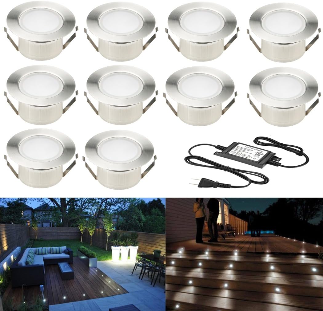 Exclusive Discount 60% Price FVTLED 10pcs Low Voltage 1.5W LED Deck Lighting Kit 2-2/5 60mm Stainless Steel Waterproof Outdoor Recessed Yard Garden Decoration Lamp Patio Stairs Landscape Pathway Step Light, Cold White