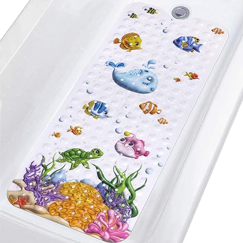 Tapetes de baño de 40 x 16 pulgadas, antideslizante, tapete de baño para niños, tapete de baño para bañera interior, tapete de baño de dibujos
