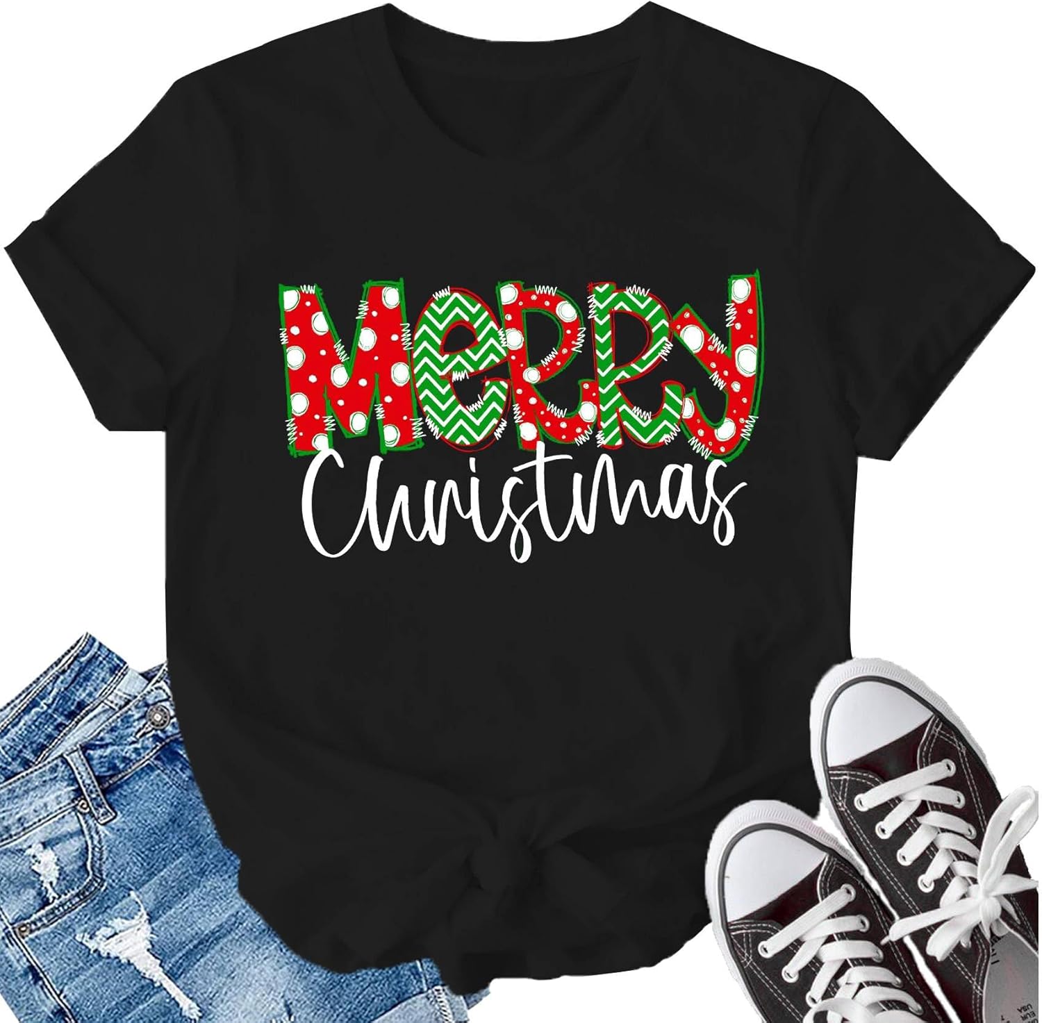 LBP Womens Christmas Shirt Merry Christmas Letter Print T-Shirt Xmas Holiday Tee Tops