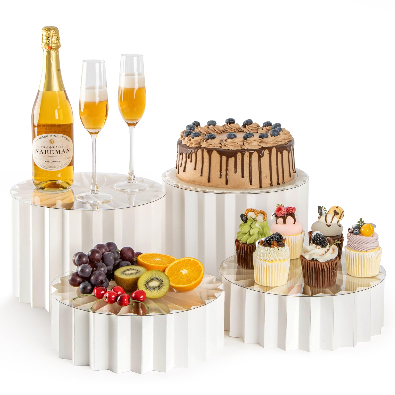 Puersi White 4 Pack Buffet Risers, Foldable Food Display Risers For Party, Display Stands For Food, Cake Cupcake Stands, Riser Display Stand For Desserts, Food, Jewelry