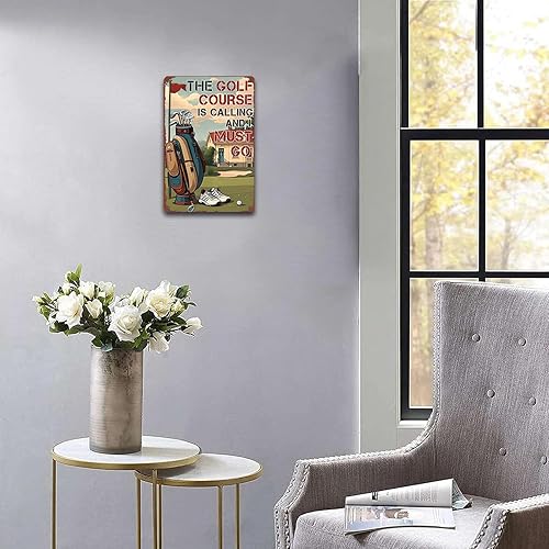 Miniatura 5 de Póster de golf de metal con texto en inglés "The Golf Course is Calling and I Must Go", póster para decoración del hogar, garaje, bar, restaurante,