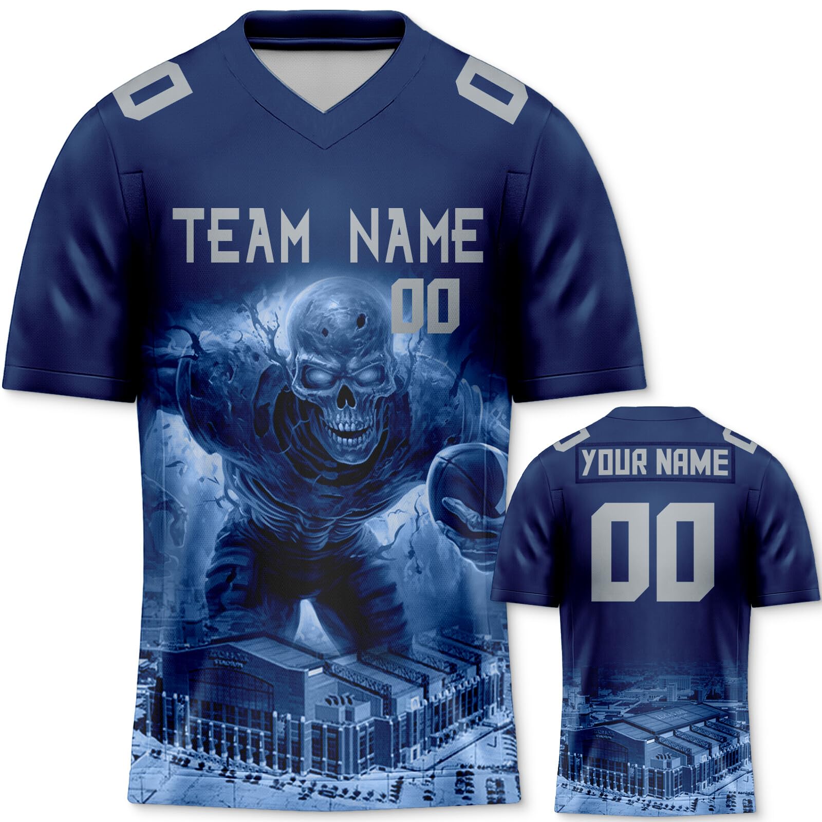 Custom Football Jersey City Skull Game Day Shirt Halloween Personalize Team Name Number Fans Gift for Men Women Youth