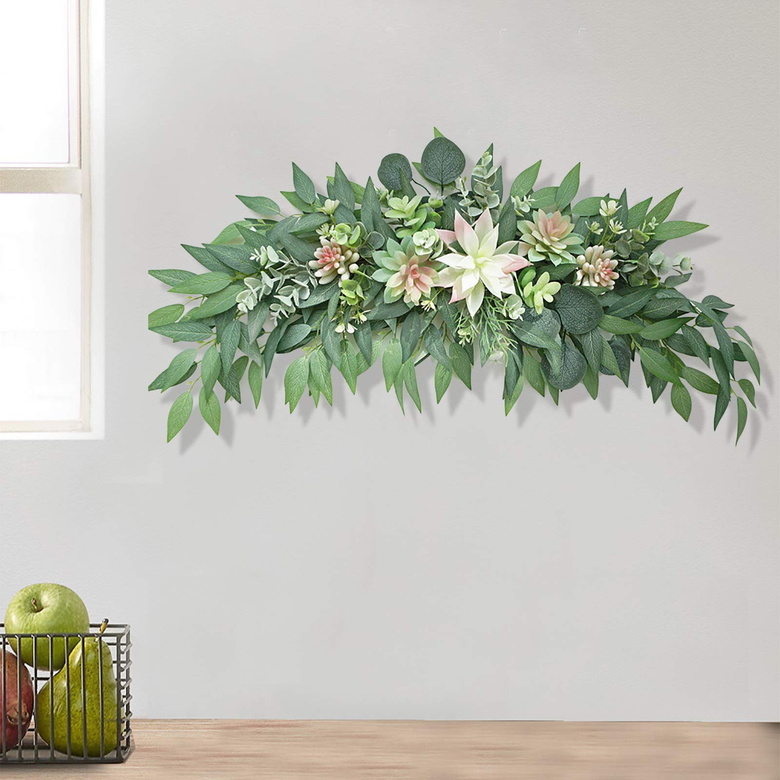 70 cm künstliche Sukkulenten Swag, dekorative Sukkulenten Swag mit grünen Blättern, Greenery Swag Farmhouse Floral Swag Girlande für Tisch Tafelaufsätze Wanddekoration