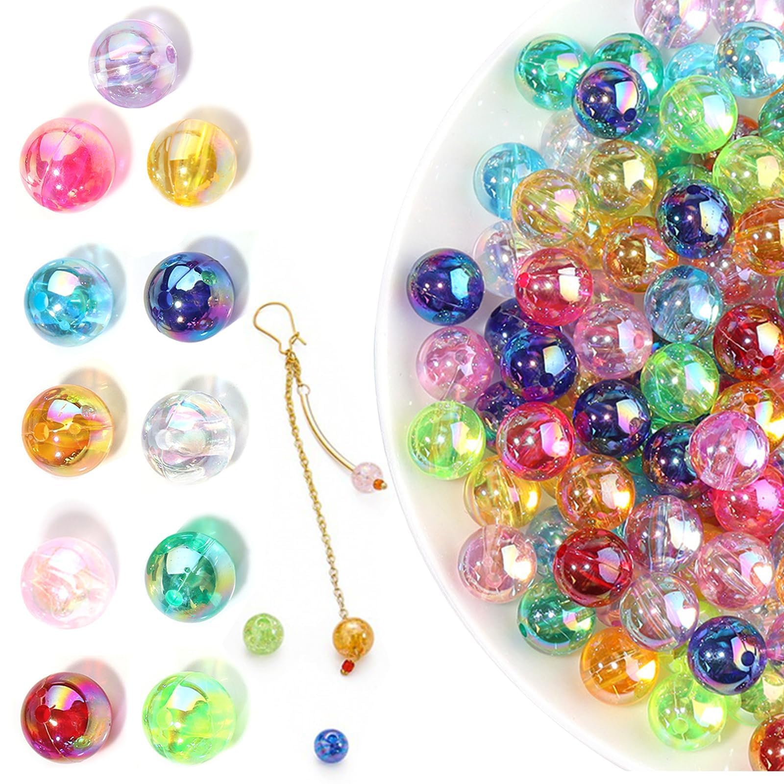 MsTeco 800Pcs Acrylic Beads Colorful Acrylic Round Beads 8mm Mixed Beads Suitable for DIY Jewelry Making Bracelets Necklaces (Colored)