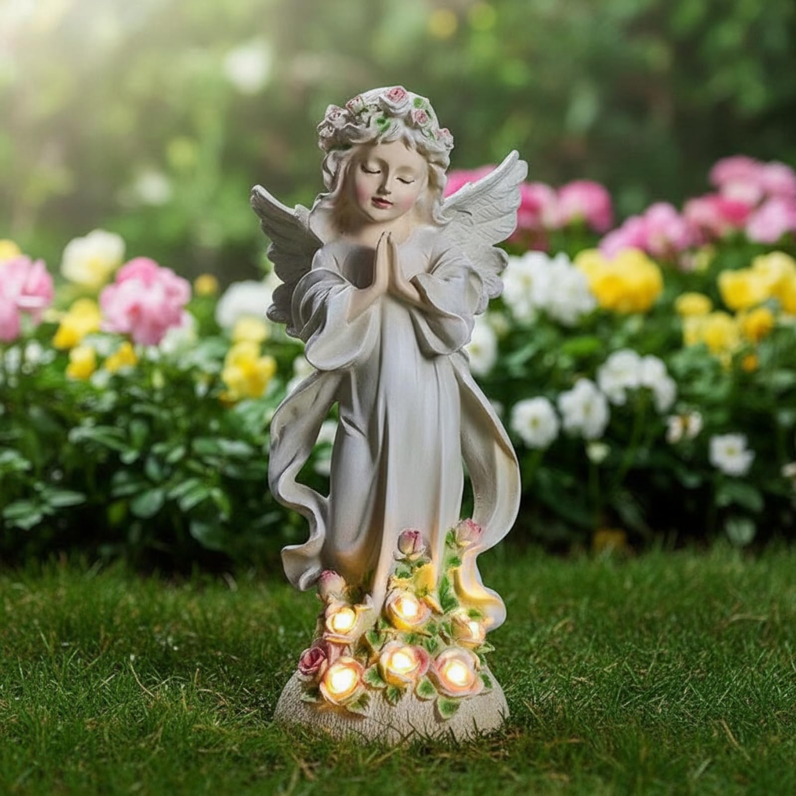 Statue Panneau Solaire | Finition Ivoire Élégante, Étanche, Lampe LED, pr Mariage