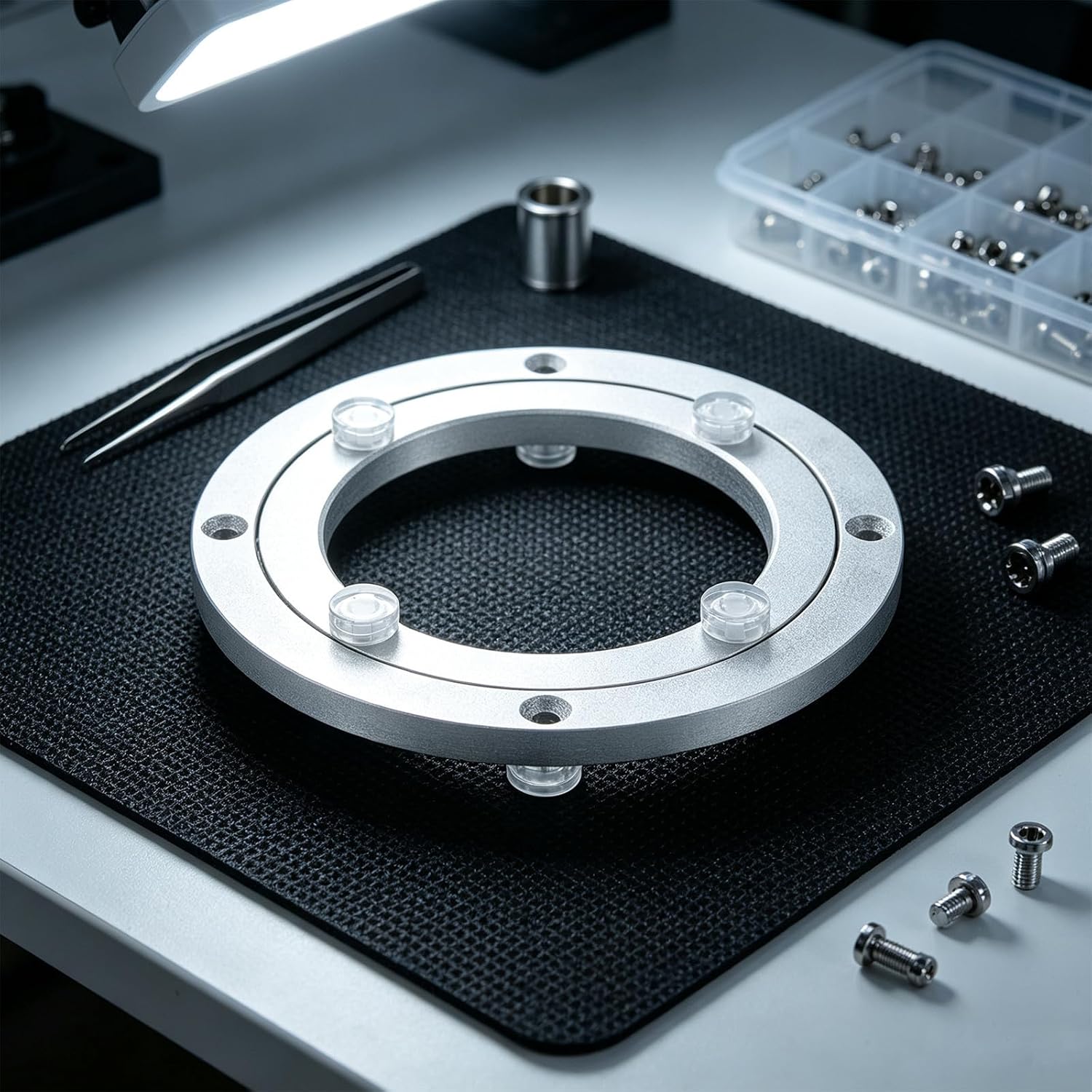 Heavy Duty Swivel Turntable Base 5.5 in Aluminum Alloy Silver