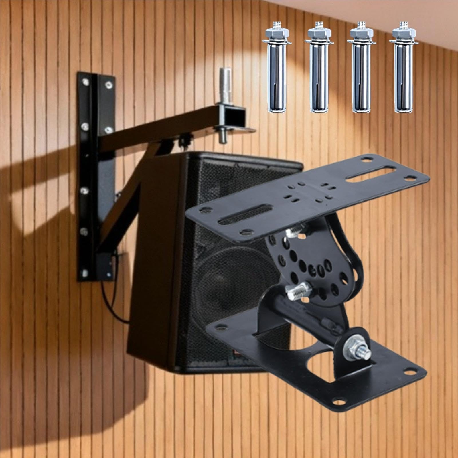 Qianly Soporte de Altavoz para Altavoces con Base Metálica Compacta Soporte Ajustable de Pared Y Techo Instalación Simplificada Compatibilidad Universal, Versión Horizontal