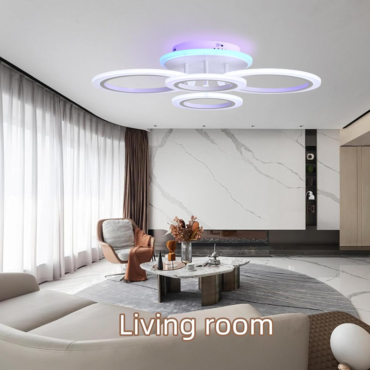 Modern Ceiling LED Light (B:4 Ring-dimmable-50w-White)