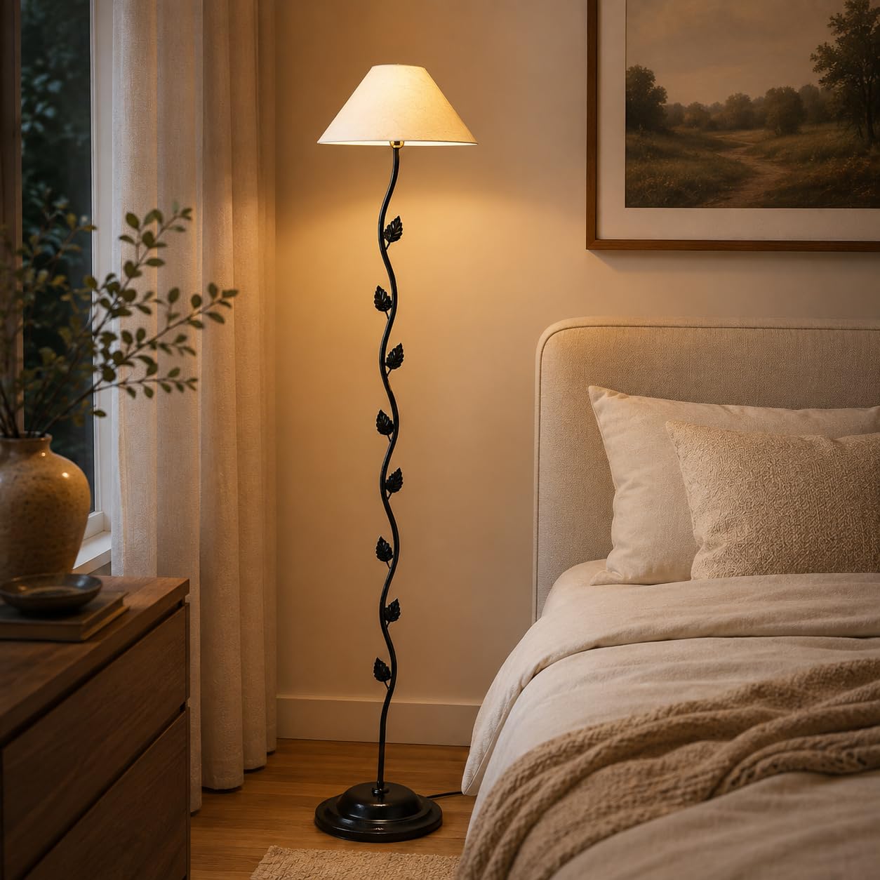 tu casa Decorative Metal Night Lamp with Off-White Cotton Shade | Bedside & Table Lamp for Bedroom, Living Room & Office