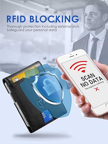 Vista 5 de Cartera delgada minimalista para hombre, carteras para hombre, bloqueo Rfid, cartera de cuero con clip para dinero con soporte para tarjeta