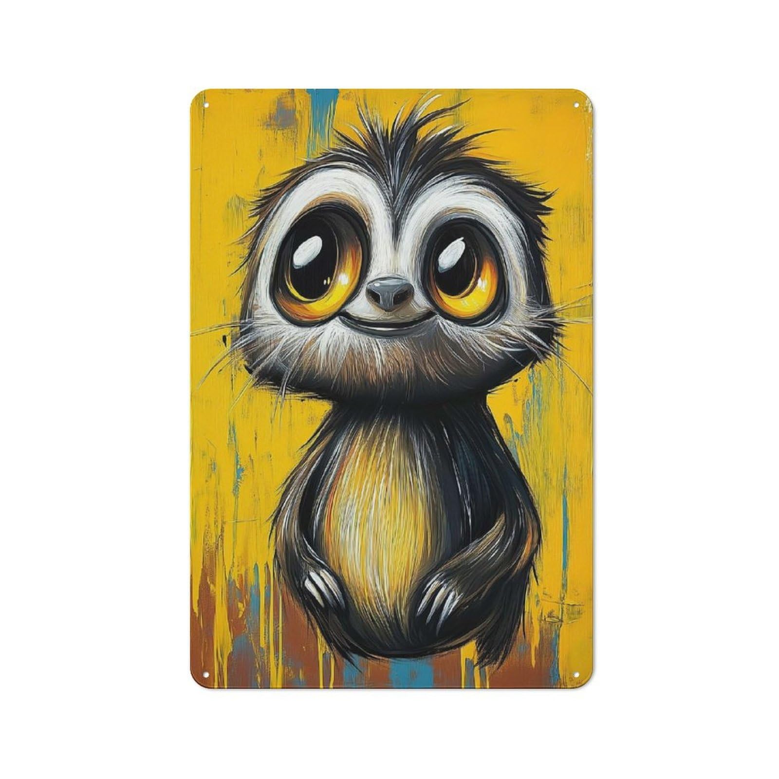 Junmoney Style-17 Metal Sign 30X20cm With Cute Sloth Painting For Hallway Wall, Retro Decor, Gift For Hallway Decor Lovers During The Christmas Season