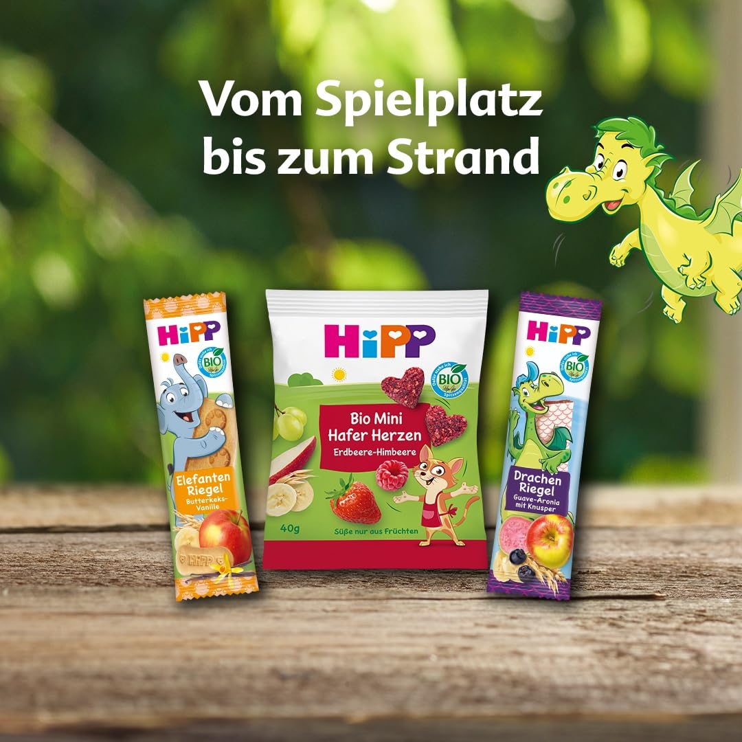 HiPP Schildkröte Hafer Riegel Erdbeere-Himbeere, (8er Pack mit je 5 x 20g), Süße nur aus Früchten, in bester Bio-Qualität