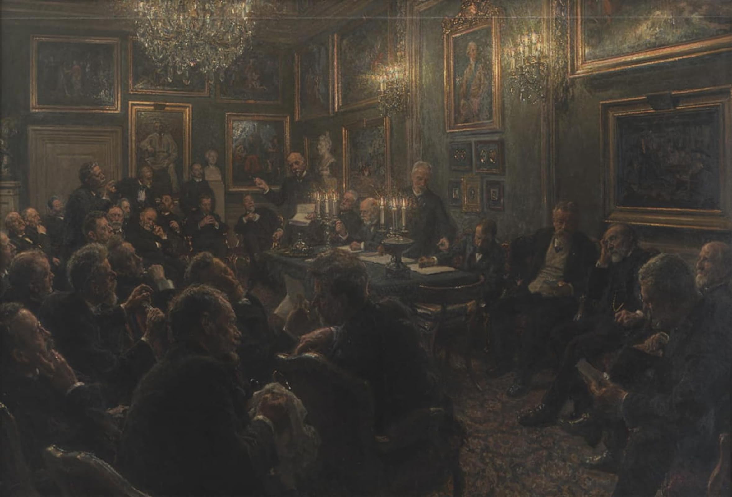 HRJUBWREE Oil Painting Prints on Canvas Painting Picture an Academic Council Meeting At Charlottenborg in by Viggo Johansen Artwork Canvas Prints for Home Decor 60x90cm