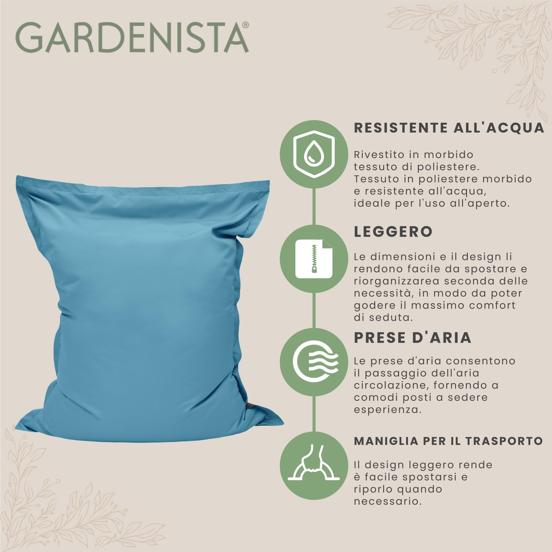 Gardenista Poltrona Sacco Pouf | Bean Bag Grande XXL per Interni & Esterni 125X160cm | Rettangolare Slab Beanbag per Adulti e Bambini | Incl. Borsa Interna Ricaricabile con Perle EPS (Alzavola)