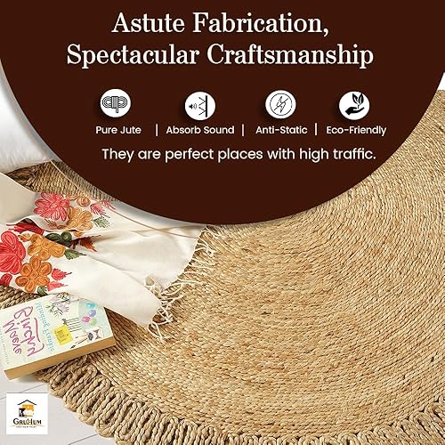 Miniatura 6 de GRUHUM Alfombra redonda de yute de 8 pies, de fibra natural, tejida a mano, suave, trenzada, rústica, vintage, ecológica, para interiores, cocina,